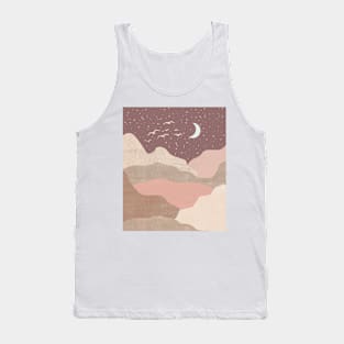 Boho Neutral Pastel Landscape Moon Stars Design Tank Top